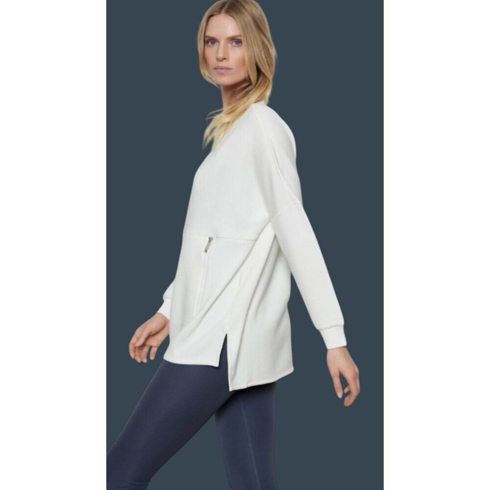 Varley Bayliss double faced long line Tunic Sweatshirt Zipper Pockets Women's S